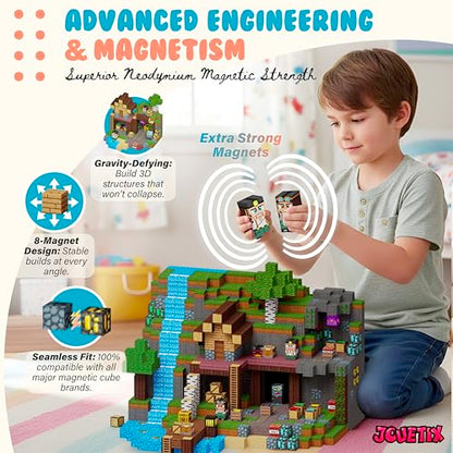 250 PCS Magnetic Building Blocks - Mining World Magnetic Cubes Construction Set, STEM Montessori Sensory Toy for Kids 3+ Boys & Girls Christmas Birthday Gift