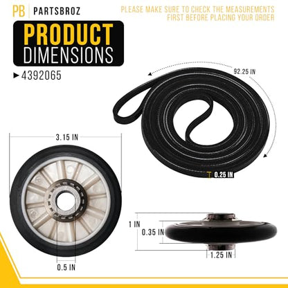4392065 Dryer Repair Kit with Belt for Whirlpool Kenmore Roper PS373087 - style: 4392065 Dryer Repair Kit