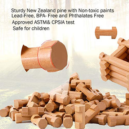 170 PCS Classic Building Log Toys, Wood Logs Set Set for Boy, Creative Construction Educational Gift for Kids Ages 3+ - style: 170 PCS
