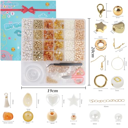 Jewelry Making Supplies Kit, Bracelet Making Kit, Natural Stone Beads - color: Yellow Jade - Red Aventurine