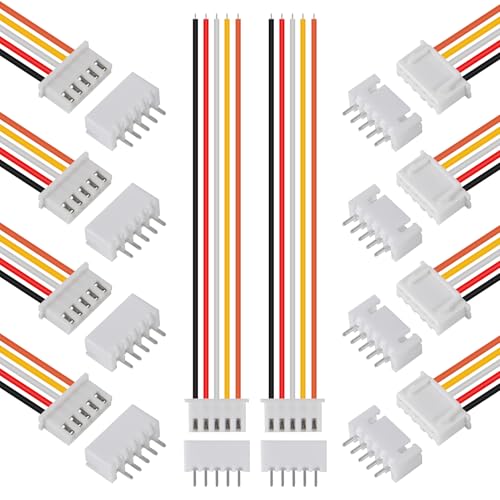 ACEIRMC 10Pairs JST-XH Connector Kit, XH 2.54mm 5 Pin Header Male and Female Connectors Plug Adapter with Flat Wire Cable 200mm 26AWG Compatible with JST XH (5P) - color: 5P