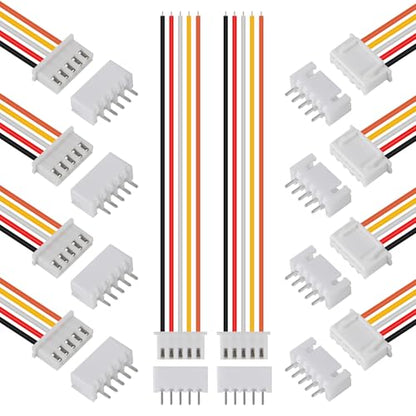 ACEIRMC 10Pairs JST-XH Connector Kit, XH 2.54mm 5 Pin Header Male and Female Connectors Plug Adapter with Flat Wire Cable 200mm 26AWG Compatible with JST XH (5P) - color: 5P