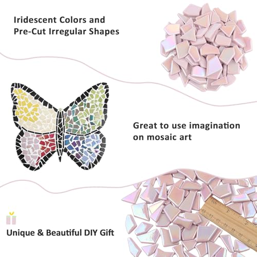 Youway Style 200g Iridescent Pink Glass Mosaic Tiles for Crafs Bulk - color: Pink, size: 200g