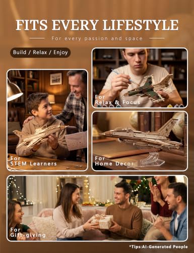 BOOZUU Paintable 3D Wooden Fighter Jet Puzzle for Adults