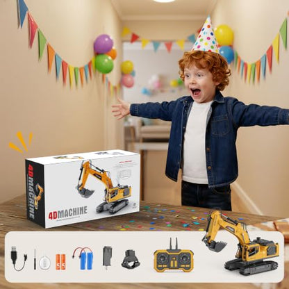 Remote Control Excavator Toy for Boys, 3-in-1 RC Excavator with Alloy Bucket, Breaker & Grapple, Construction Vehicle Toys with Lights & Sounds, 2×1200mAh Batteries, Birthday Gift for Kids 8-12 - size: 1:18 Scale