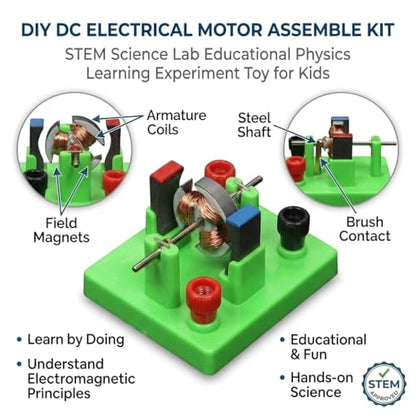 DIY DC Electrical Motor Assemble KIT - STEM Science Lab Educational Physics Learning Experiment Toy for Kids Electrical Motor 1 (Green)