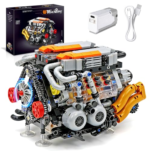 V8 Engine Model Kit that Runs,Build Your Own Visible Motor W16 Building Set