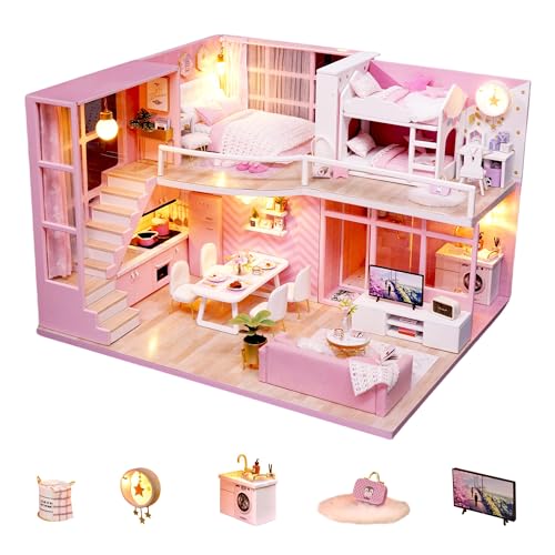 Flever Dollhouse Miniature DIY House Kit Creative Room with Loft Apartment Scene for Romantic Artwork Gift (Dream Angel) - color: Dream Angels