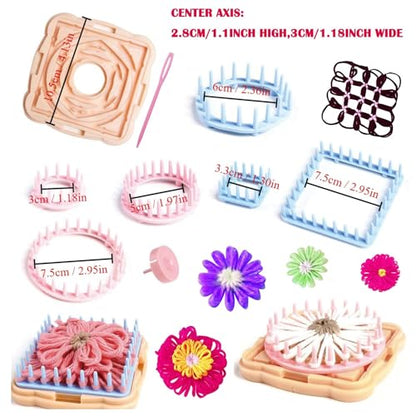 RRigo Weaving Loom Kit, 8pcs Frame Looms with 4 pom pom Maker, Knitting Wool, Round/Square Knitting Looms Craft Kit Multi Color (Instructions Included)