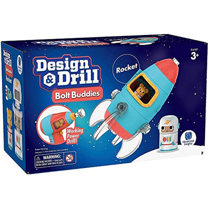 Educational Insights Design & Drill Bolt Buddies Rocket - Building Construction Toys for Toddlers 3-5, Take Apart Toy Rocket Kit, Kids Tool Set with Electric Toy Drill, Toddler STEM Toys