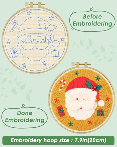 ERKOON Christmas Punch Needle Kit Adults Beginners, DIY Easy Christmas Embroidery Set for Starter Art Craft, Needling Punch Project with Patterns, Tools, Yarns, Hoop, Instruction (Santa Claus) - color: Santa Claus