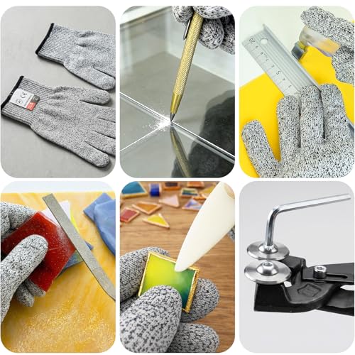 23Pcs Stained Glass Tools Kit, Glass Cutters Tools with Wheeled Glass Nippers,Running & Grozer Pliers, 2-20mm Glass Cutters with Oil, Safety Gloves & Rich Accessories-For Mosaic,Tile,Fusing,DIY Crafts