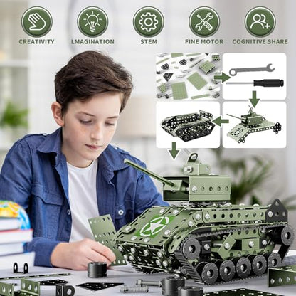 Lucky Doug STEM Building Projects Model Army Tank Set - 284 Pieces STEM Project Building Toys for Kids Ages 8-12, Assembly Science Kit Educational Toys Gift for Kids Boys 7 8 9 10 11 12-16 Years Old - style: 8801