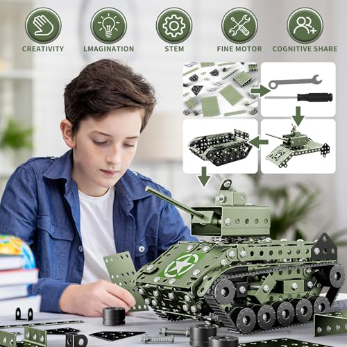 Lucky Doug STEM Building Projects Model Army Tank Set - 284 Pieces STEM Project Building Toys for Kids Ages 8-12, Assembly Science Kit Educational Toys Gift for Kids Boys 7 8 9 10 11 12-16 Years Old - style: 8801