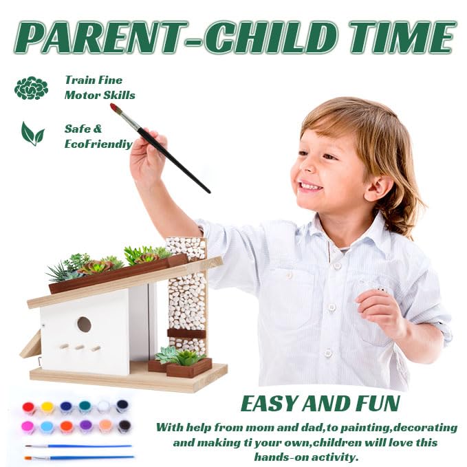 Modern Birdhouse Woodworking Kit, Build Your Own DIY Bird House Kit for Kids and Adults, DIY Woodcraft Building Projects with Paint Set - style: Modern