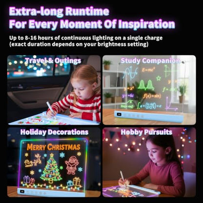 Led Drawing Board with 13 Light Effects, 16" Rechargeable Glow Doodle LED Note Board with Colors, Neon Light Up Drawing Tablet Gifts for Kids for Easter Birthday Christmas Gift Ideas - color: Blue
