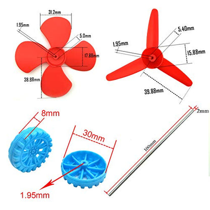 18 Set DC Motors Kit, Mini Electric Hobby Motor 3V -12V 25000 RPM Strong Magnetic with Shaft Propeller, 2 x AA Battery Holder,9V Battery Clip Connector,Plastic Wheels for DIY Science Projects