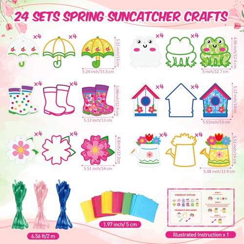 Feifeiya 24 Set Back to School Suncatcher Crafts, DIY Tissue Paper Kit Flower Umbrella Rain Boot Hanging Decor Window Art for Back to School Vbs Home Activity Party Favors(Rainy) - style: Spring Rainy