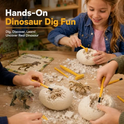 Dinosaur Excavation Dig Tool Kit for Kids, 8 Sets with Hammer Chisel Brush