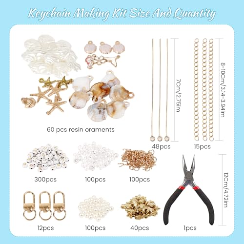 776PCS Ocean Keychain Making Kit with Charms DIY Key Chain Kit for Beginners Seashell Starfish Pearl Letter Name Beads Custom Keychains with Tools Crafting and Jewelry Making for Adults Gift for Women