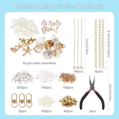 776PCS Ocean Keychain Making Kit with Charms DIY Key Chain Kit for Beginners Seashell Starfish Pearl Letter Name Beads Custom Keychains with Tools Crafting and Jewelry Making for Adults Gift for Women