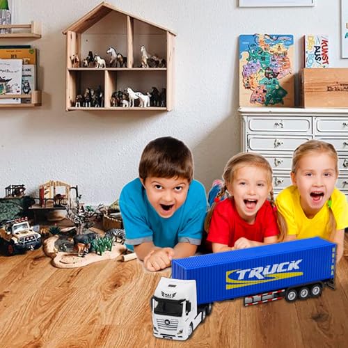 Container Truck Dump Trailer Truck Vehicles Toys,1:50 Scale Dump Trucks with Trailer, Toy Trucks for Kids - color: Trailer Truck Blue