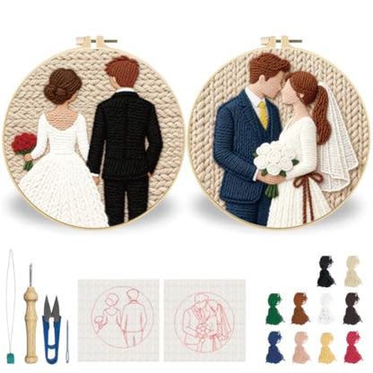 BEUNITONE 2 Pcs Sweet Couple Wedding Punch Needle Kits for Adults Beginner - color: 13-Wedding