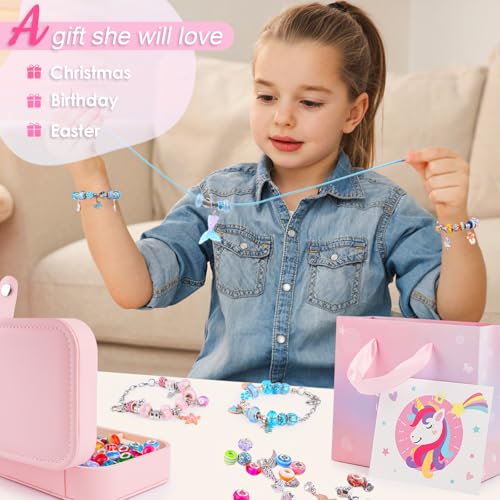 Sofier Jewelry Bracelet Making Kit for DIY Beads Charms Set Teen Gifts - color: Pink Box
