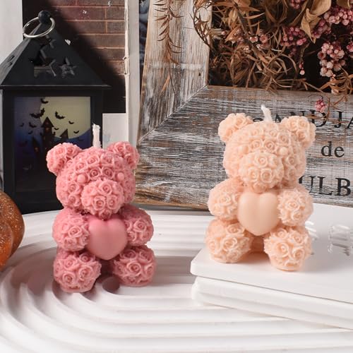 Rose Bear Heart Animal Rose Bear Soap Casting Making Molds Silicone Mold for Candle Home Decorate Mold 3D Animal Candle Making Mold - color: ehd-bear-rose-knot-e34