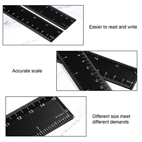 eBoot Plastic Ruler Straight Ruler Plastic Measuring Tool 12 Inches and 6 Inches, 2 Pieces (Black) - color: Black