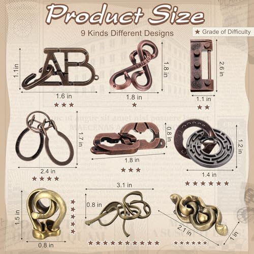 Wettarn 9 Pcs Metal Brain Teasers 3D Steel Puzzle Set, Fashion Style - style: Fashion Style