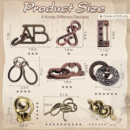 Wettarn 9 Pcs Metal Brain Teasers 3D Steel Puzzle Set, Fashion Style - style: Fashion Style