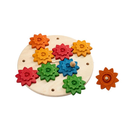 PlanToys® Wooden Spinning Gears Playset Montessori Construction Kids STEM - color: Spinning Gears Playset