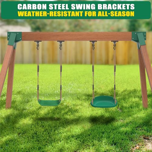 BeneLabel A-Frame Swing Set Brackets 2 Pcs Heavy Duty Swing Set Hardware with Swing Hangers & Mounting Hardware DIY Swing Set End Bracket Swing Set Kit for 4 (4x4) Legs & 1 (4x6) Beam Green - color: Both Ends Brackets With Black Swing Hanger