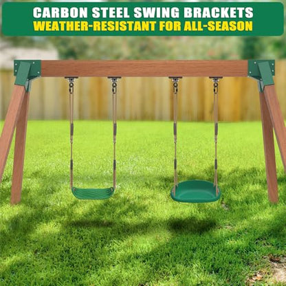 BeneLabel A-Frame Swing Set Brackets 2 Pcs Heavy Duty Swing Set Hardware with Swing Hangers & Mounting Hardware DIY Swing Set End Bracket Swing Set Kit for 4 (4x4) Legs & 1 (4x6) Beam Green - color: Both Ends Brackets With Black Swing Hanger