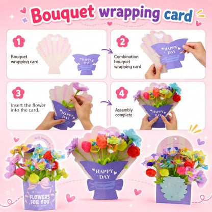 TUZT Fabric Flower Bouquets Toys, Flower Making Kit for Kids with Unicorn Machine & Clay, Reusable DIY Bouquets Maker Craft for Toddler Kids 3 4 5 6 7 8 Year Old