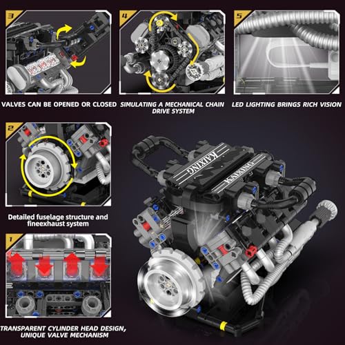 Mini V8 Engine ModelKit that Works for Adults BoysKids,715PCS