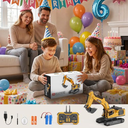 Remote Control Excavator Toy for Boys, 2.4GHz RC Excavator Toys with Metal Bucket, 12-Channel Construction Vehicle with Mist/Lights/Sound, 2x1200mAh Batteries, STEM Birthday Gift for Kids 8-12 - size: 13.4*4.5*6.9IN