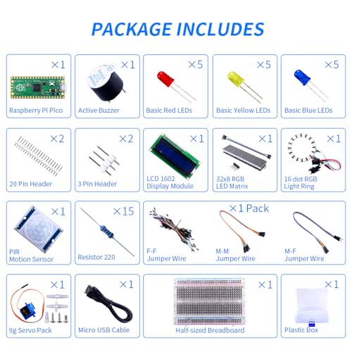 GeeekPi Basic Starter Kit for Raspberry Pi Pico, with Breadboard, I2C 1602 LCD Display Module, 9g Mirco Servo for Raspberry Pi Beginners & Software Engineer