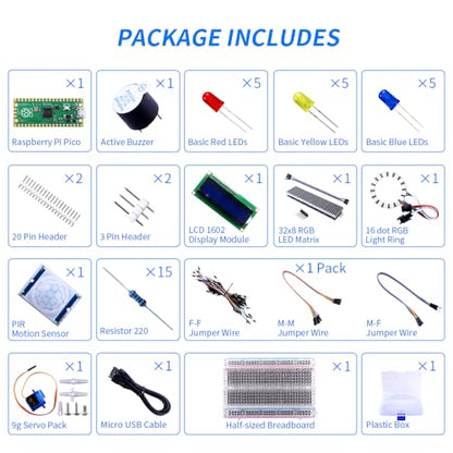 GeeekPi Basic Starter Kit for Raspberry Pi Pico, with Breadboard, I2C 1602 LCD Display Module, 9g Mirco Servo for Raspberry Pi Beginners & Software Engineer