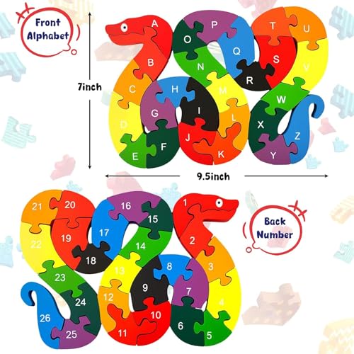 Montessori Pattern Blocks & Alphabet Puzzle Set, 209 PCS Wooden Shapes with Cards + A–Z Snake ABC Jigsaw, Educational Learning Toys for Toddlers