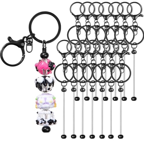 RQAYE 15Pcs Beadable Keychains Bulk Kit Cute Beadable Keychains Bar for Beads DIY Keychain Making Supplies for Women Man Crafts, Jewelry, bag Charms, Custom Projects Gift (Black) - color: Black