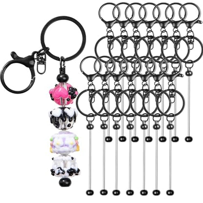 RQAYE 15Pcs Beadable Keychains Bulk Kit Cute Beadable Keychains Bar for Beads DIY Keychain Making Supplies for Women Man Crafts, Jewelry, bag Charms, Custom Projects Gift (Black) - color: Black