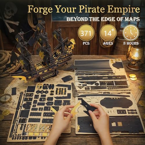3D Wooden Puzzles for Adults - Black Pirate Ship 3D Puzzle Model Kit - color: Black-gold Pirate Ship