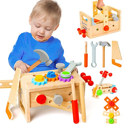 Wooden Tool Set for Kids 3 4 5 Year Old, 29Pcs Educational STEM Toys Toddler Montessori Toys for 3 Year Old Construction Preschool Learning Activities Gifts for Boys Girls Age 3-4 - size: Small