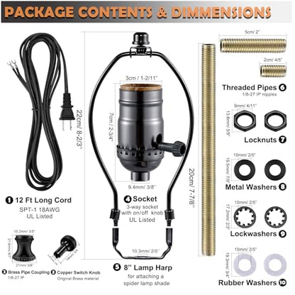 Lamp Making Kit,Make a Lamp or Repair Kit,3-Way Lamp Socket with Matching Cord Lamp Harp Set,Lamp Wiring Kit for Table Floor Lamp,Essential Hardware for DIY Lamp Design or Repair (Black, 1) - style: Black