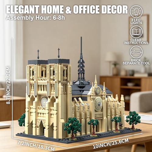Notre Dame de Paris Architecture Building Set with LED Light, 1757 Pcs Collectible Model of Paris Landmark Building Blocks for Adults, Birthday Gift for Boys Girls 14+