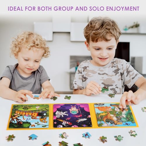 Magnetic Jigsaw Puzzles for Kids Ages 4-6, 36-Piece Preschooler Travel Toys Animals and Space Puzzles Ages 3-5, Educational Learning Magnets, Ideal Road Trip Activities Toys for 3 4 5 6 Boys and Girls - color: 36 Pcs Animals