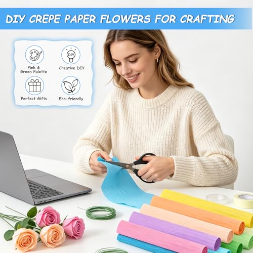 Crepe Paper Streamers 10 Rolls–Macaron Flower Kit with 100 Stems&Tools - color: Macaron