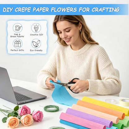 Crepe Paper Streamers 10 Rolls–Macaron Flower Kit with 100 Stems&Tools - color: Macaron